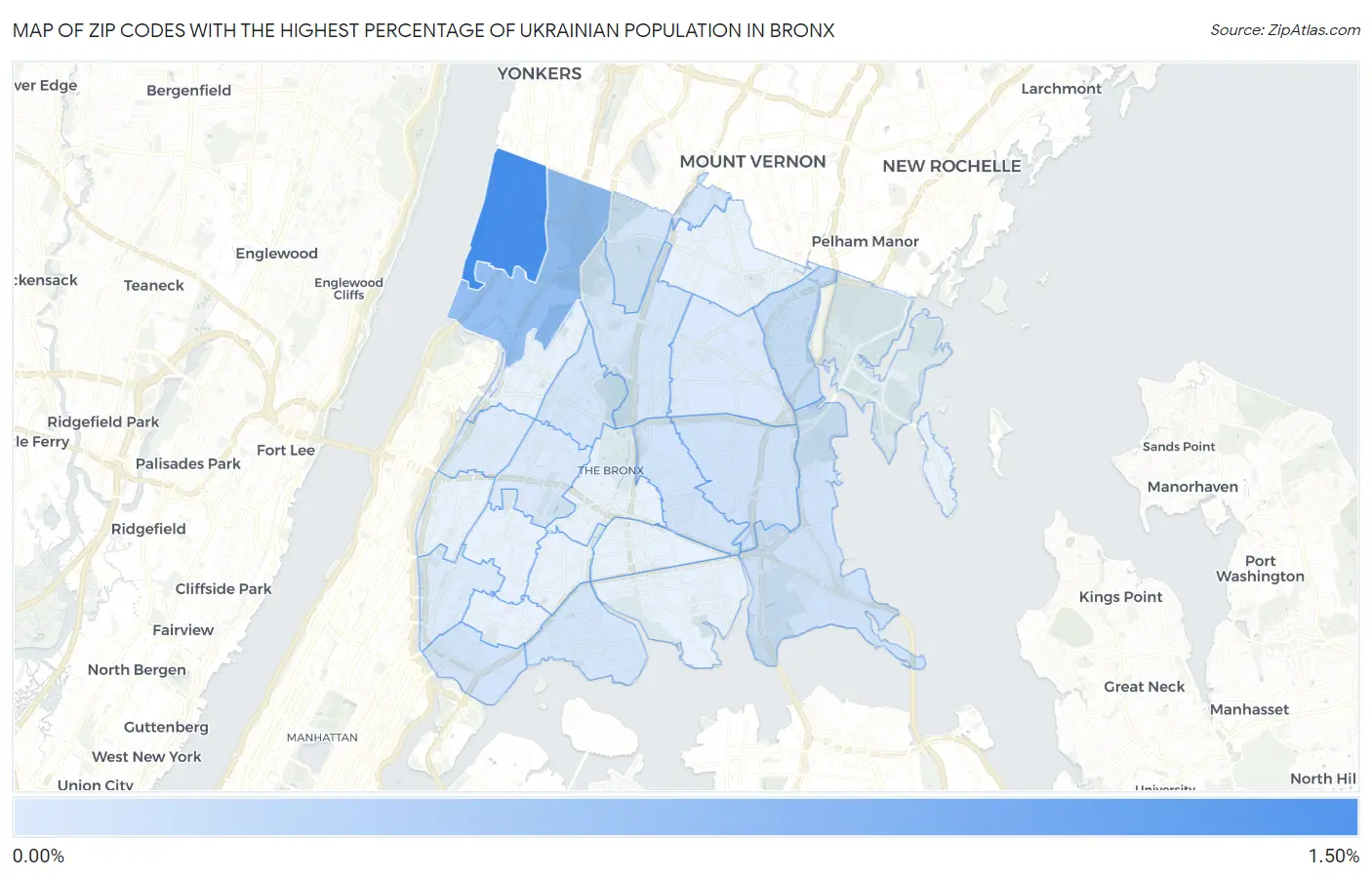 Zip Codes with the Highest Percentage of Ukrainian Population in Bronx Map