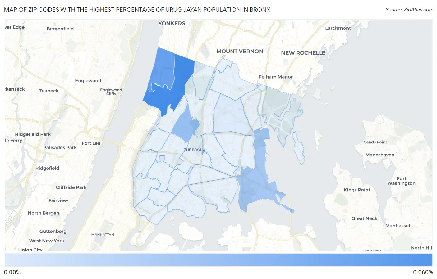 Zip Codes with the Highest Percentage of Uruguayan Population in Bronx Map