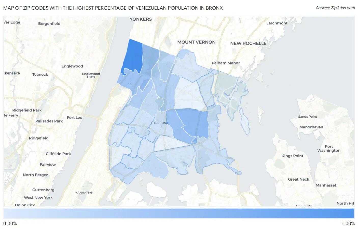 Zip Codes with the Highest Percentage of Venezuelan Population in Bronx Map