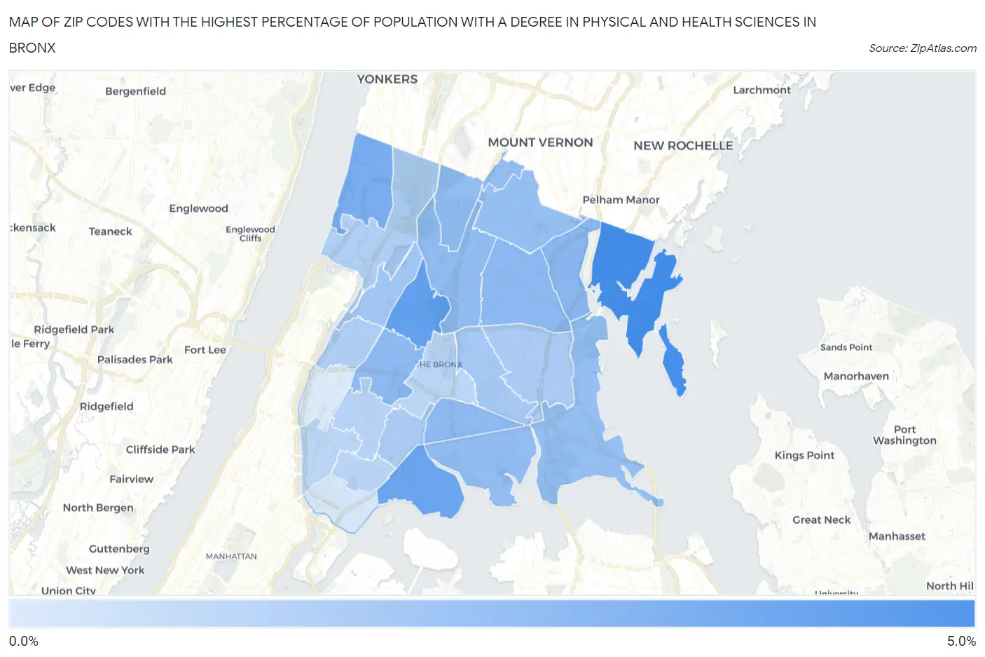 Zip Codes with the Highest Percentage of Population with a Degree in Physical and Health Sciences in Bronx Map