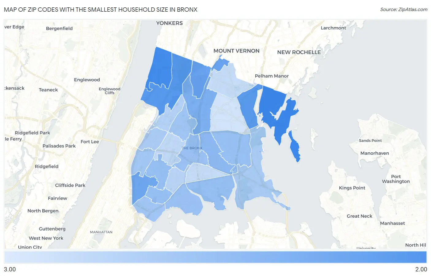 Zip Codes with the Smallest Household Size in Bronx Map