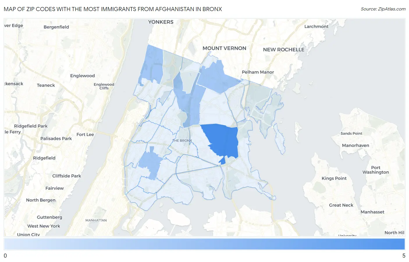 Zip Codes with the Most Immigrants from Afghanistan in Bronx Map