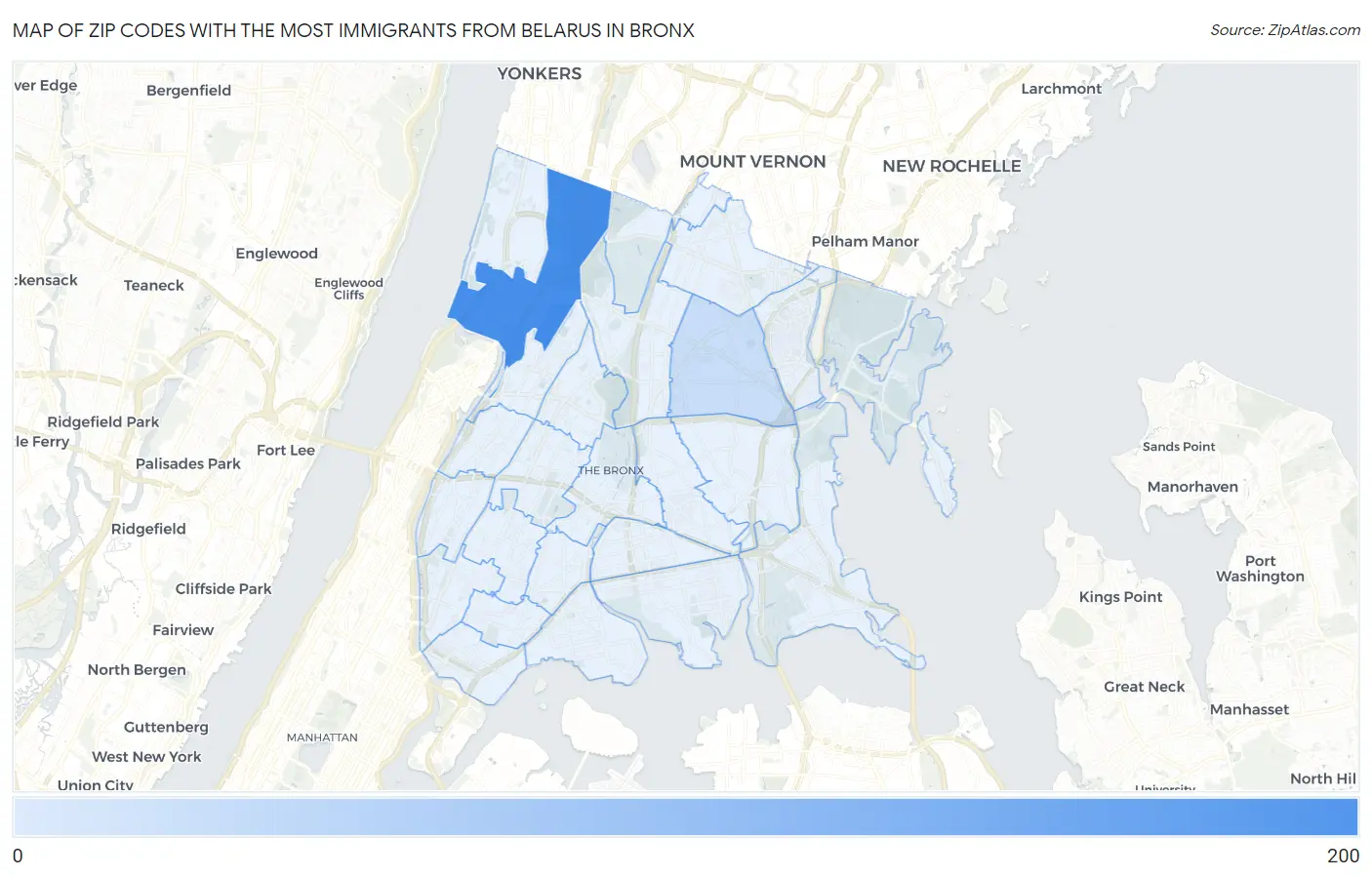 Zip Codes with the Most Immigrants from Belarus in Bronx Map