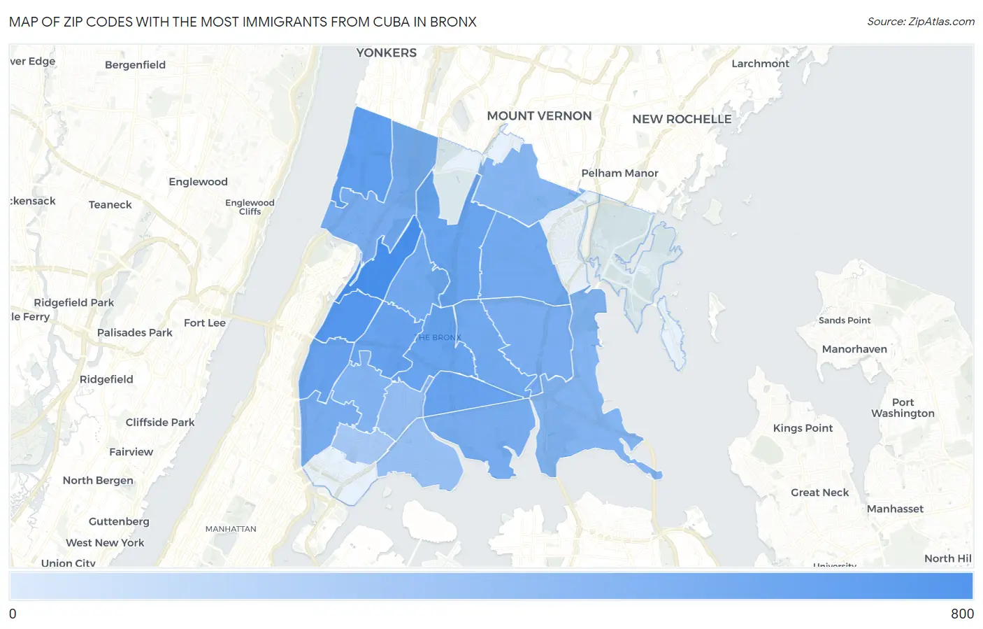 Zip Codes with the Most Immigrants from Cuba in Bronx Map