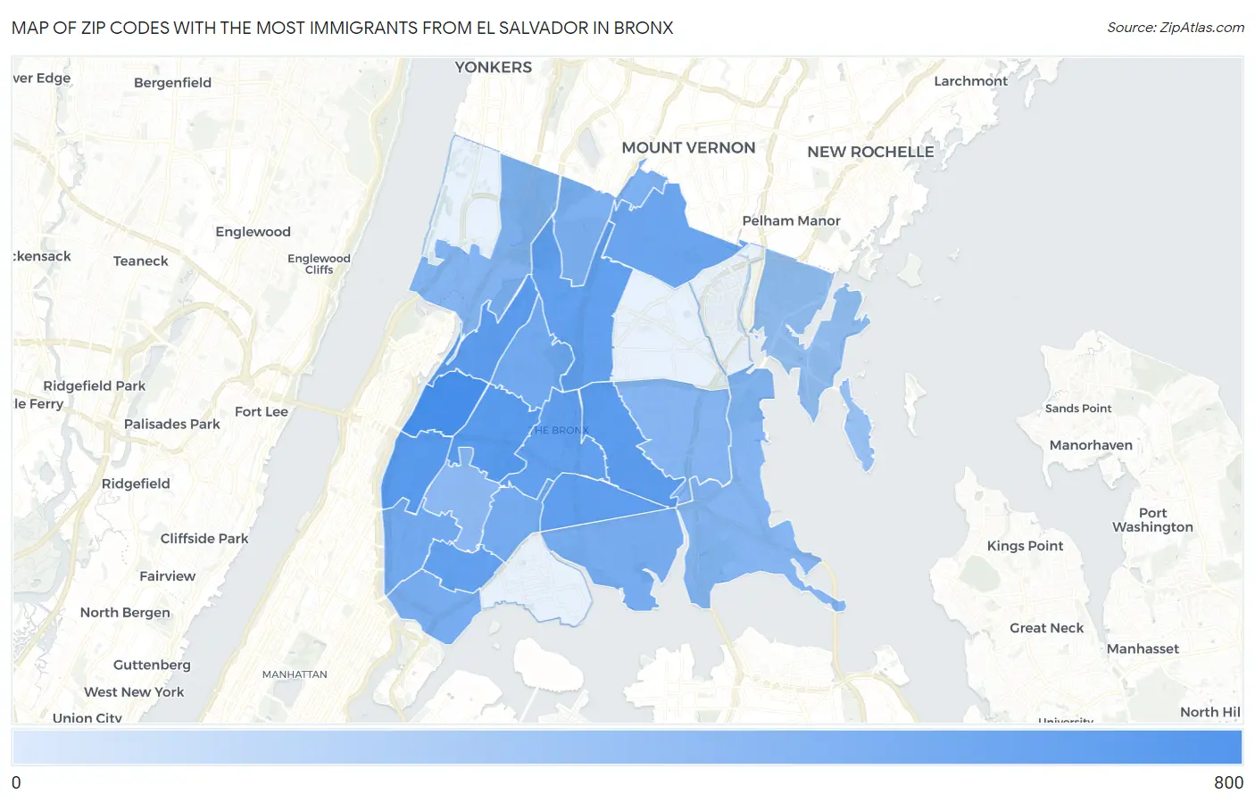 Zip Codes with the Most Immigrants from El Salvador in Bronx Map