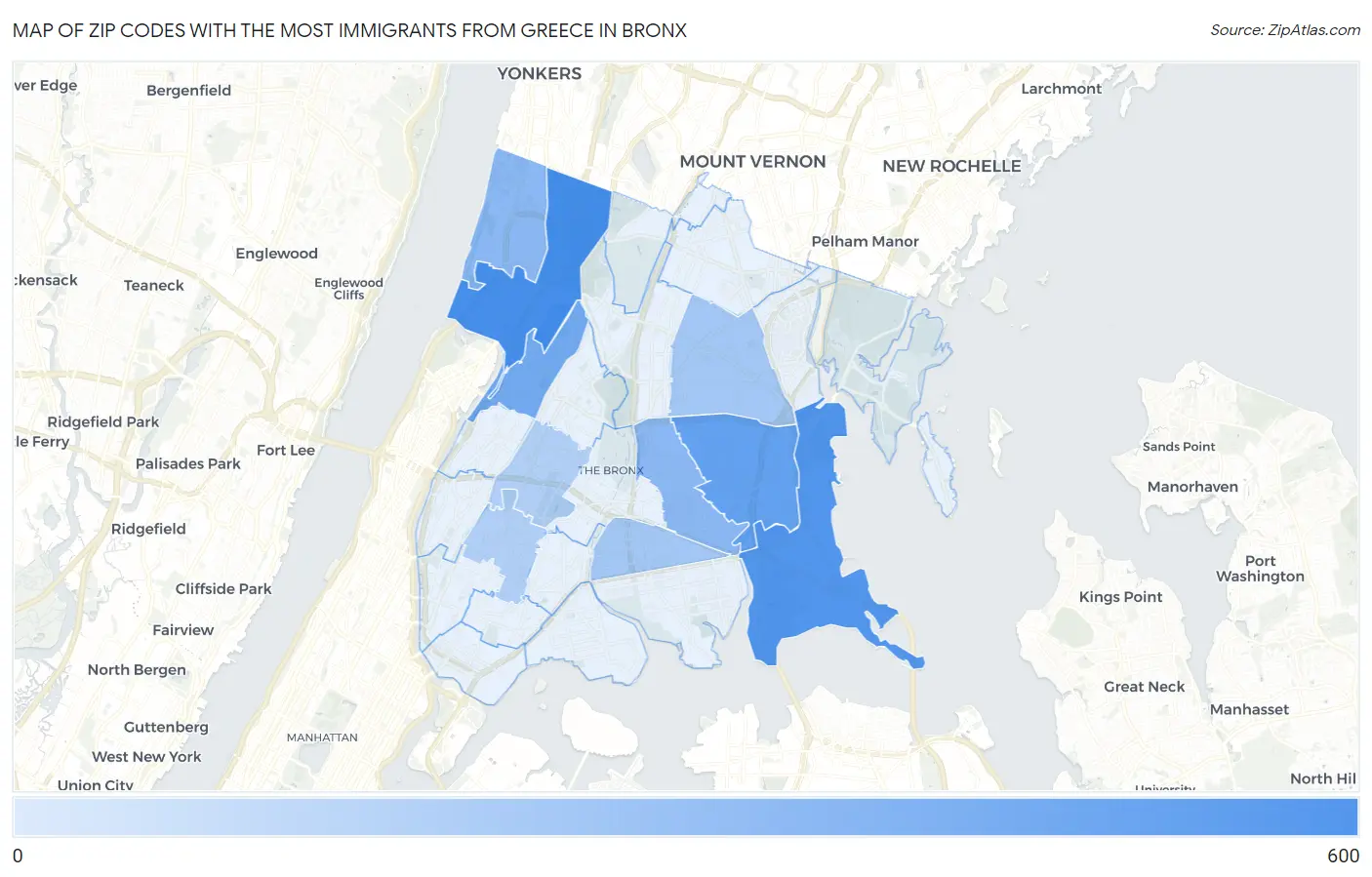 Zip Codes with the Most Immigrants from Greece in Bronx Map