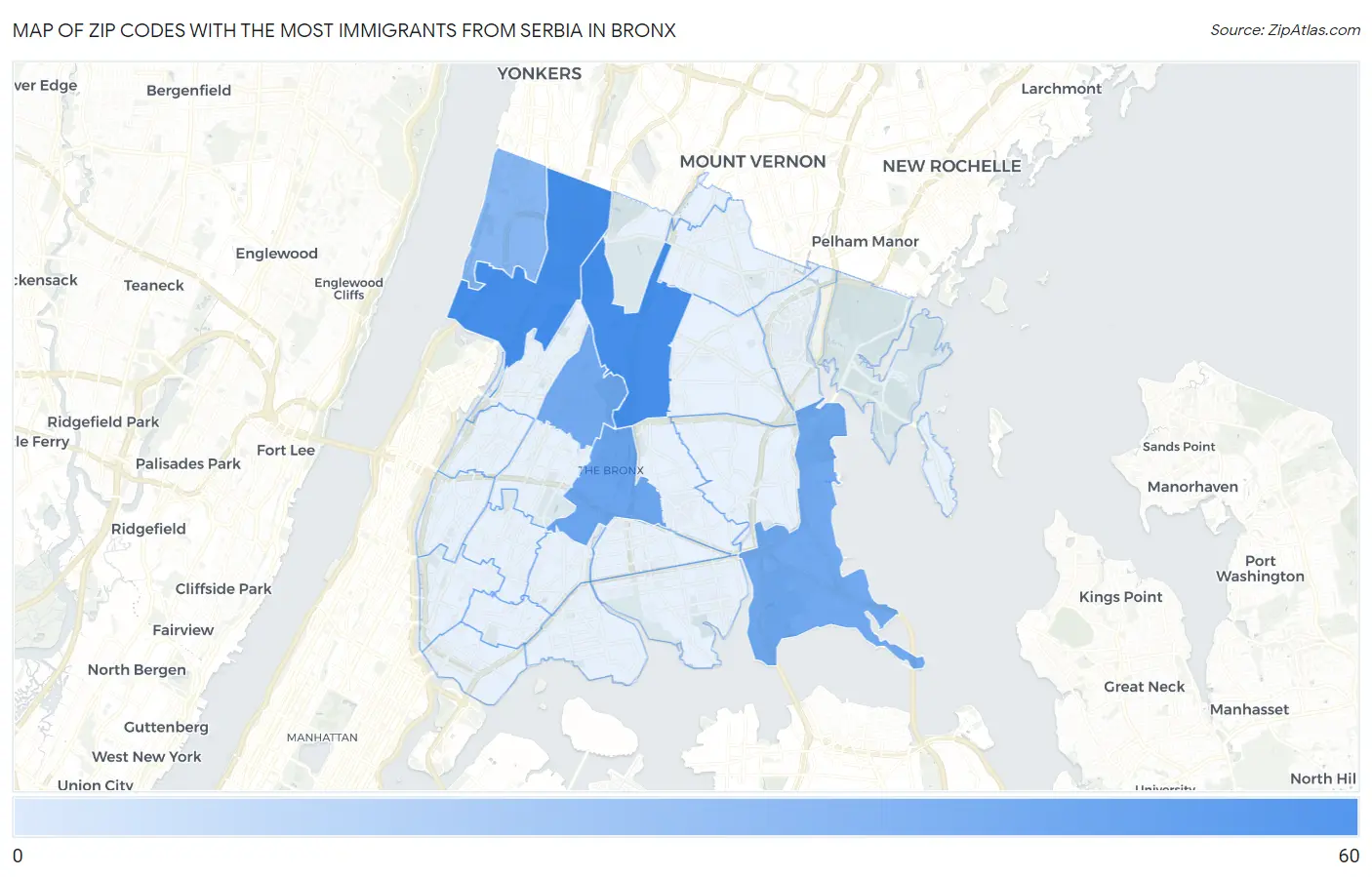 Zip Codes with the Most Immigrants from Serbia in Bronx Map
