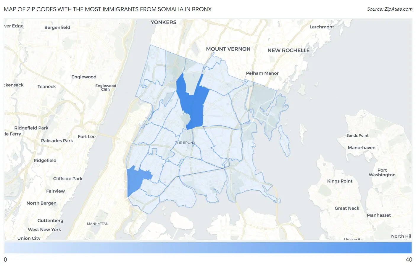 Zip Codes with the Most Immigrants from Somalia in Bronx Map