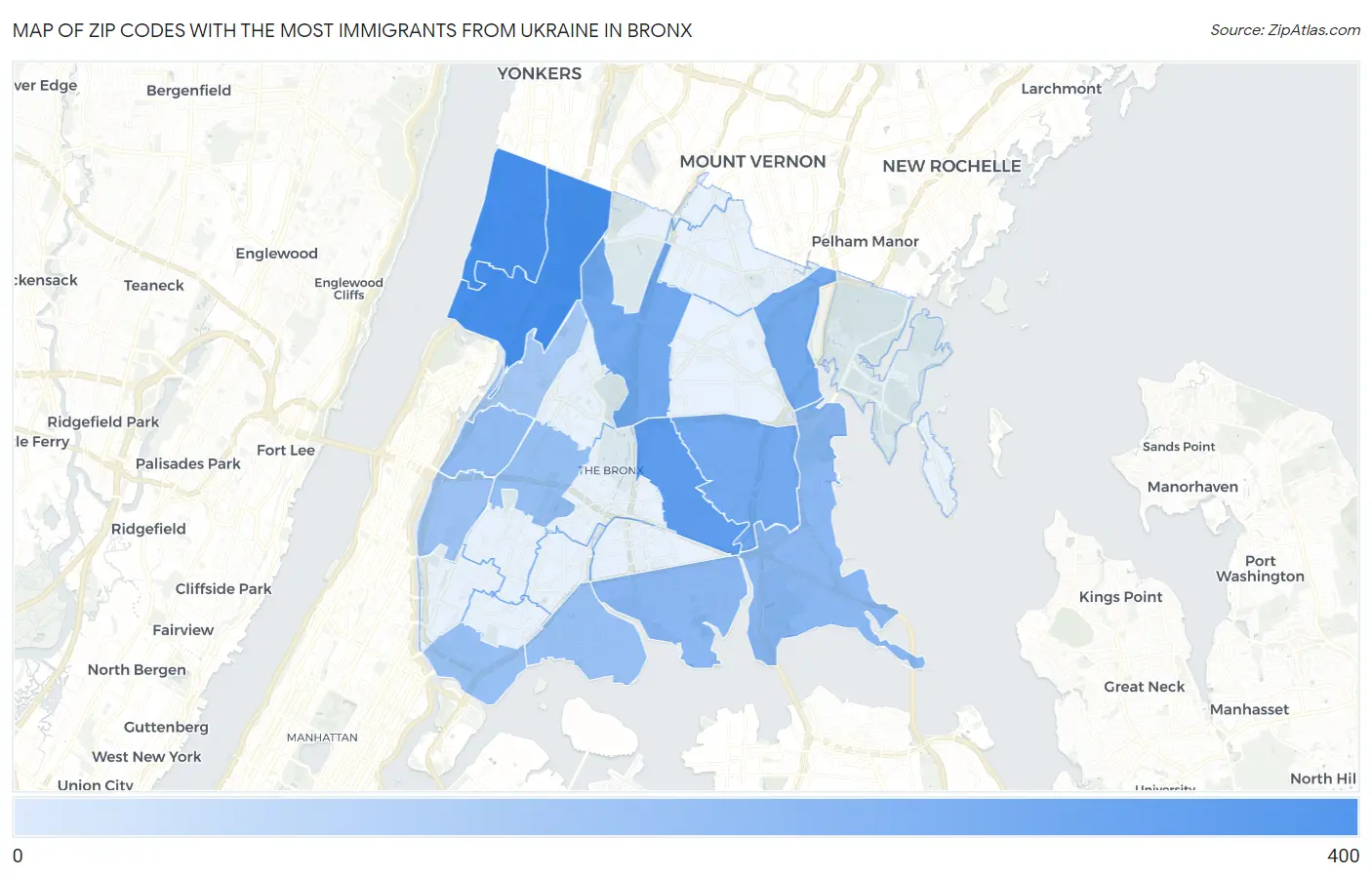 Zip Codes with the Most Immigrants from Ukraine in Bronx Map