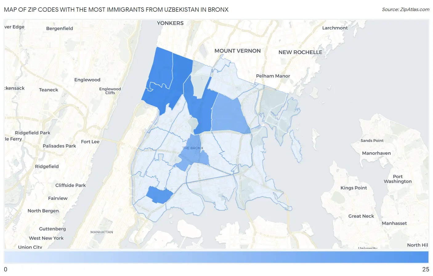 Zip Codes with the Most Immigrants from Uzbekistan in Bronx Map