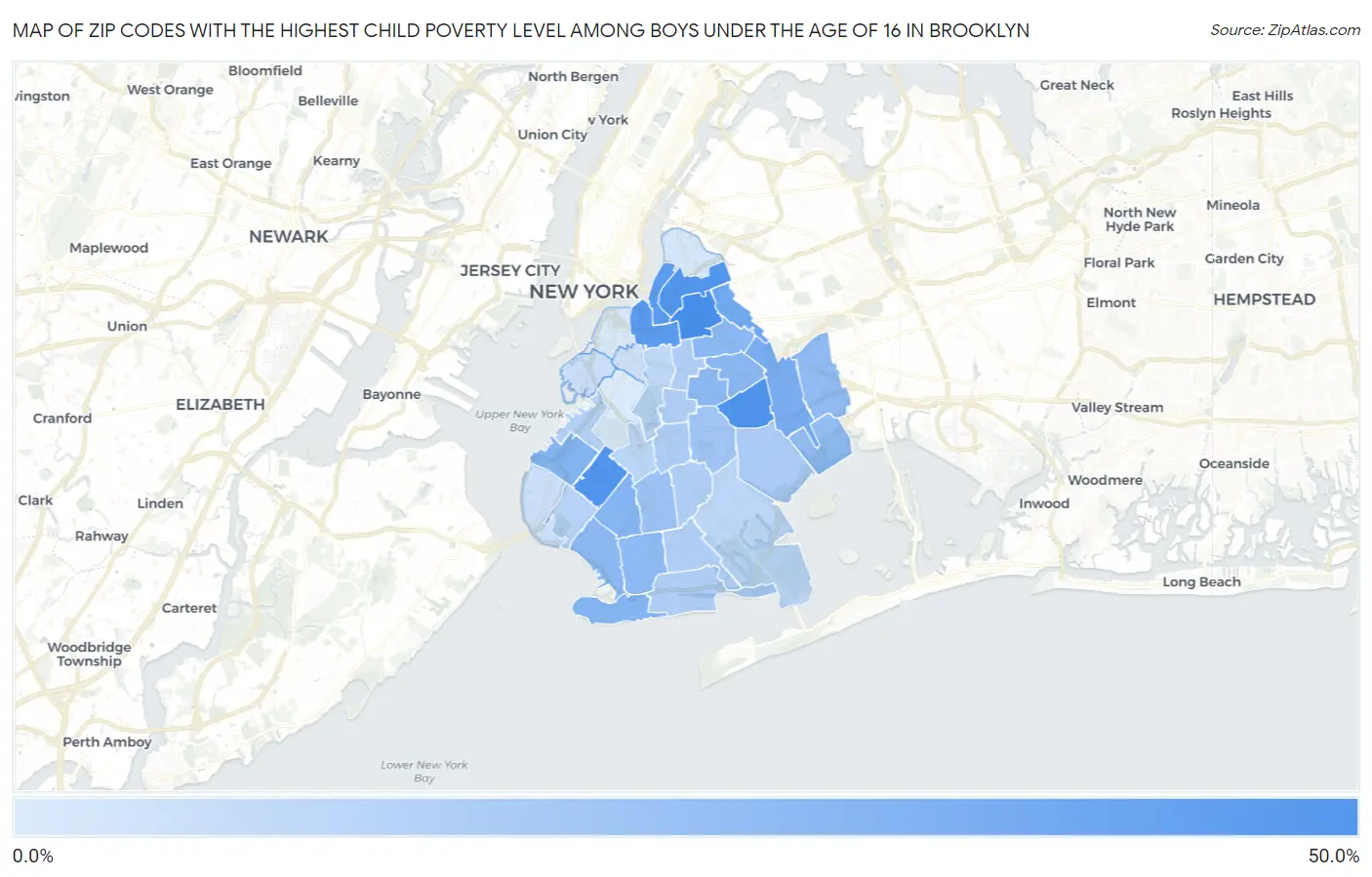 Zip Codes with the Highest Child Poverty Level Among Boys Under the Age of 16 in Brooklyn Map
