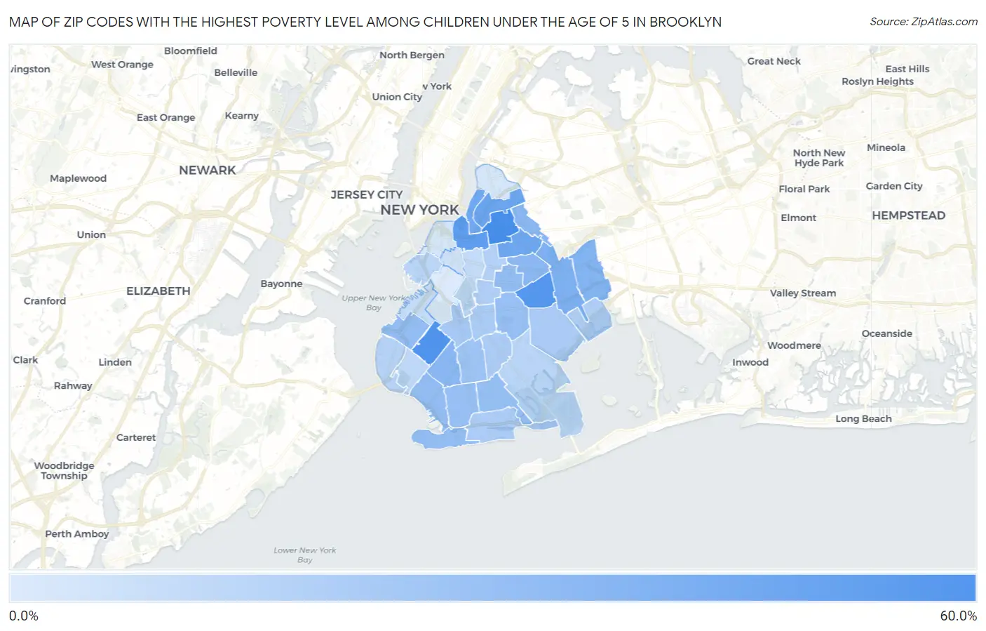 Zip Codes with the Highest Poverty Level Among Children Under the Age of 5 in Brooklyn Map