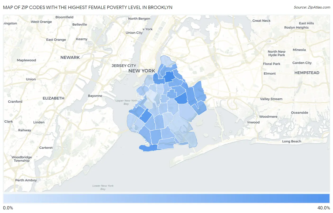 Zip Codes with the Highest Female Poverty Level in Brooklyn Map