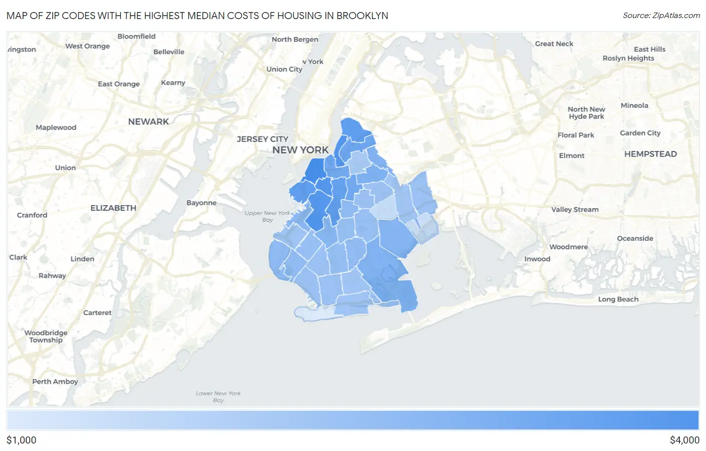 Zip Codes with the Highest Median Costs of Housing in Brooklyn Map
