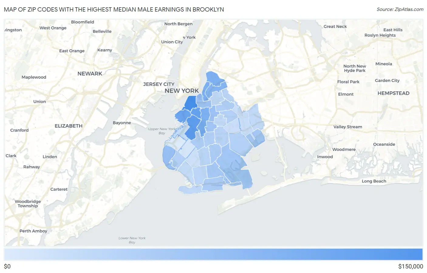 Zip Codes with the Highest Median Male Earnings in Brooklyn Map