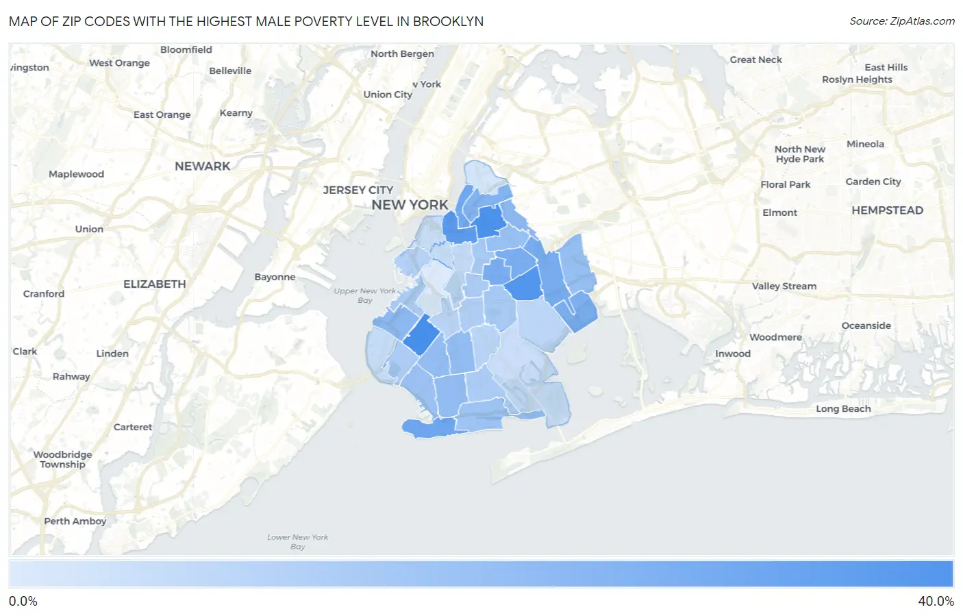 Zip Codes with the Highest Male Poverty Level in Brooklyn Map