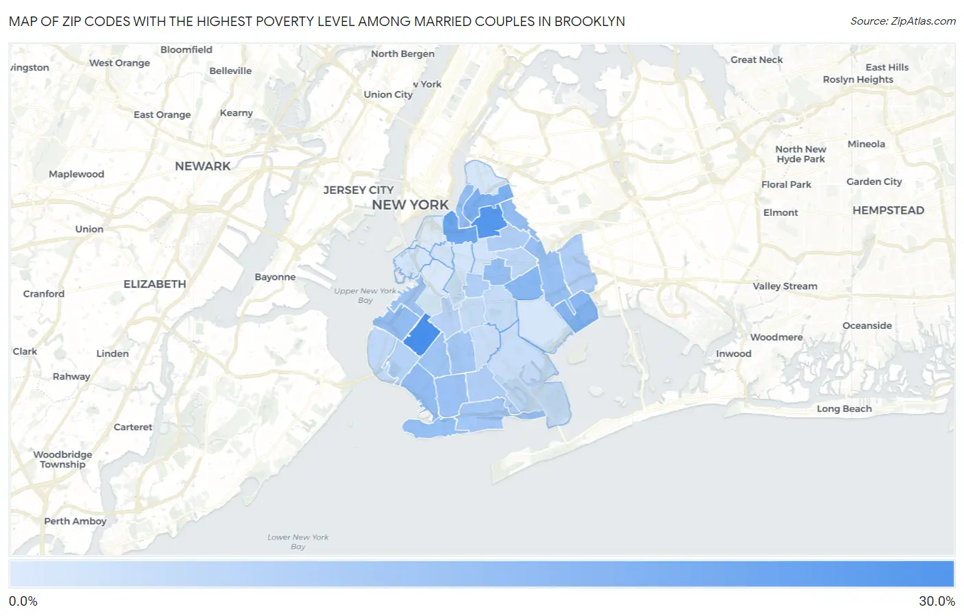 Zip Codes with the Highest Poverty Level Among Married Couples in Brooklyn Map