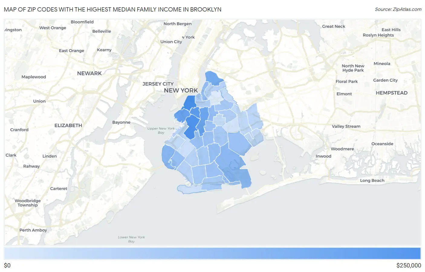Zip Codes with the Highest Median Family Income in Brooklyn Map
