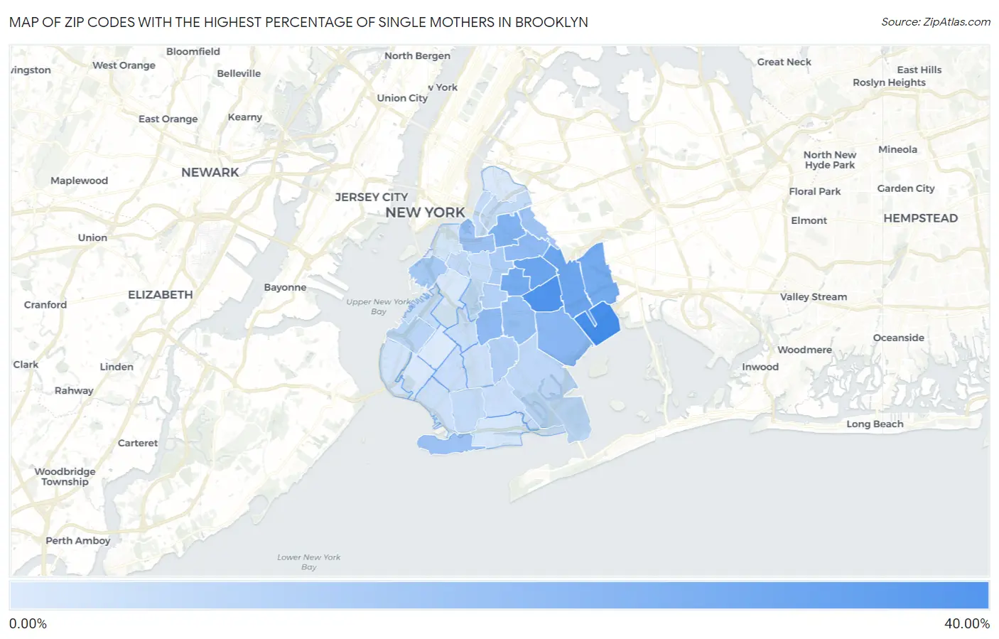 Zip Codes with the Highest Percentage of Single Mothers in Brooklyn Map