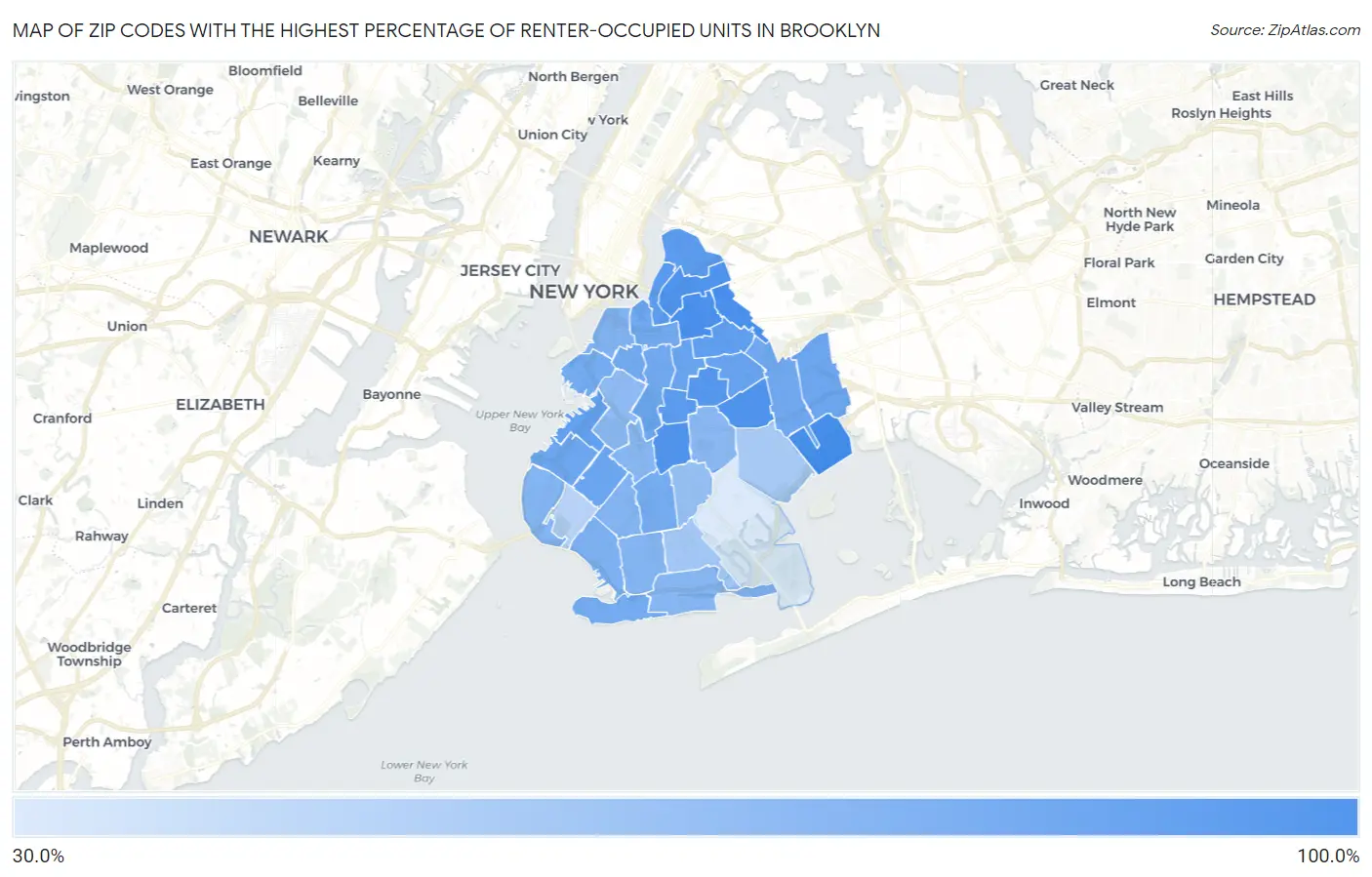 Zip Codes with the Highest Percentage of Renter-Occupied Units in Brooklyn Map