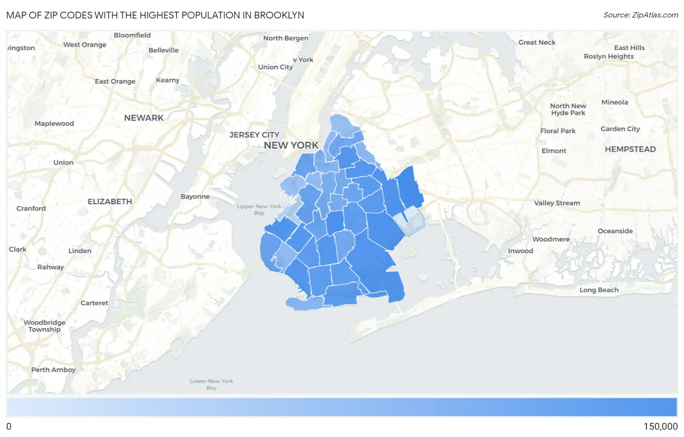 Zip Codes with the Highest Population in Brooklyn Map