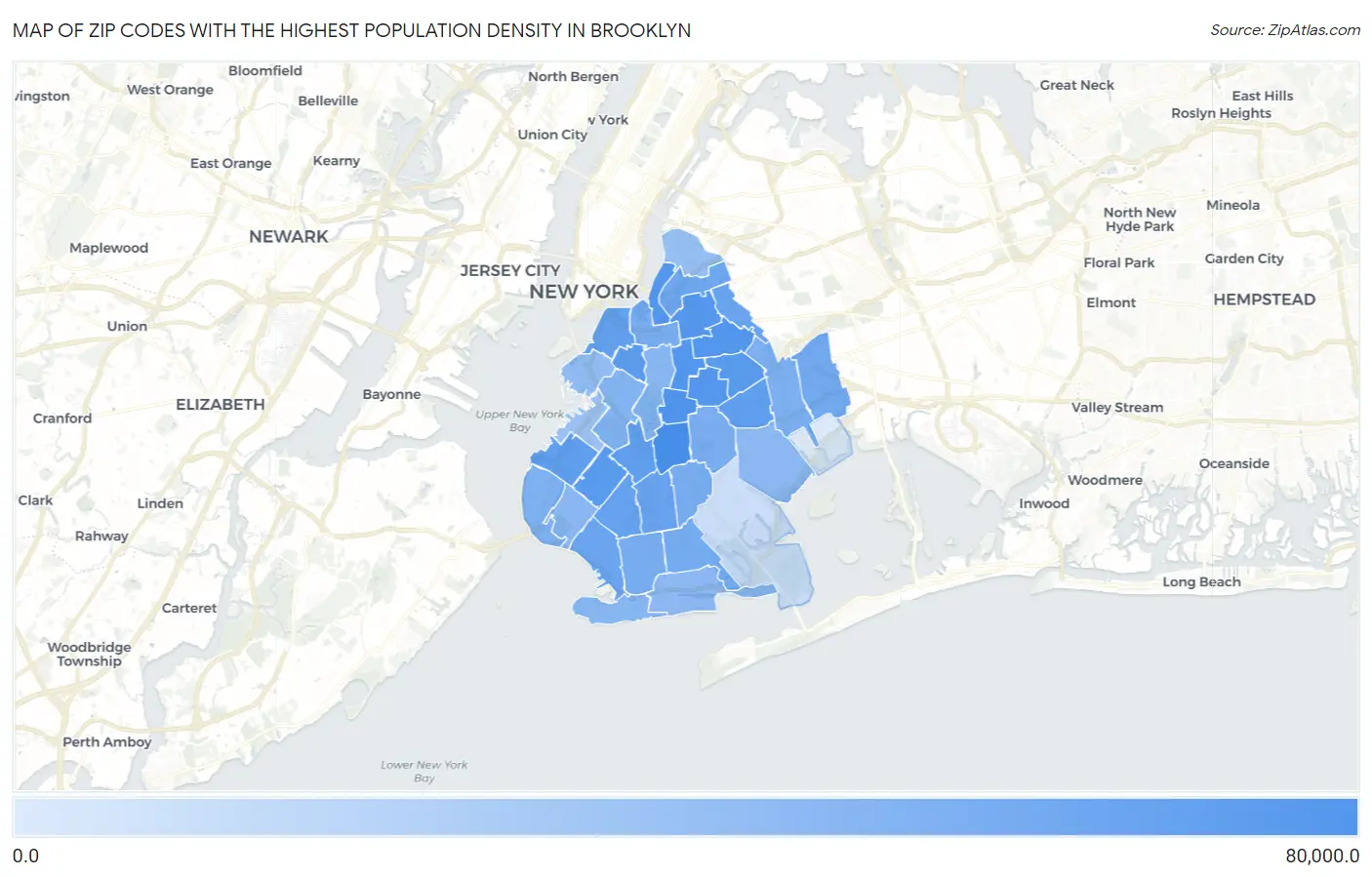 Zip Codes with the Highest Population Density in Brooklyn Map
