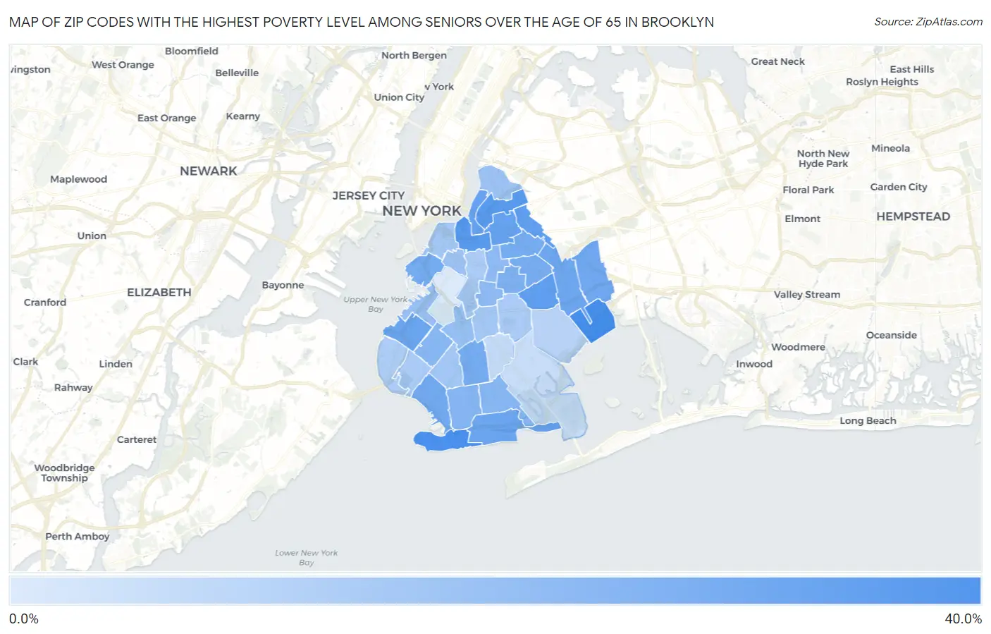Zip Codes with the Highest Poverty Level Among Seniors Over the Age of 65 in Brooklyn Map