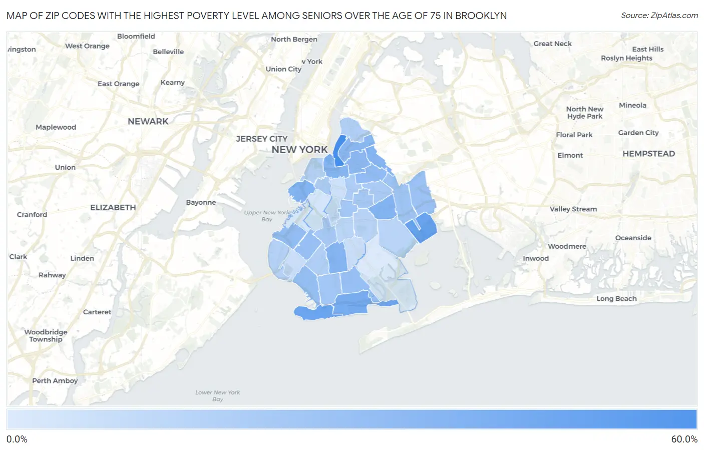 Zip Codes with the Highest Poverty Level Among Seniors Over the Age of 75 in Brooklyn Map