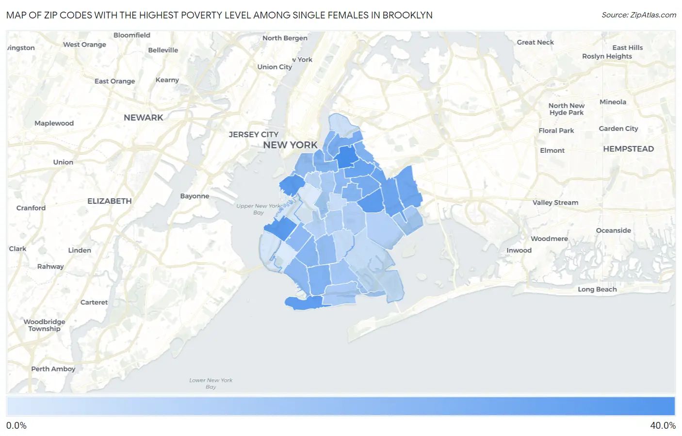 Zip Codes with the Highest Poverty Level Among Single Females in Brooklyn Map