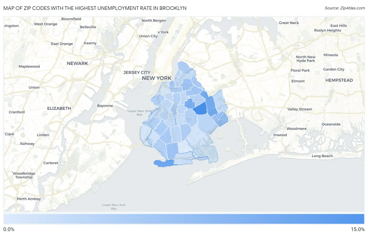 Zip Codes with the Highest Unemployment Rate in Brooklyn Map