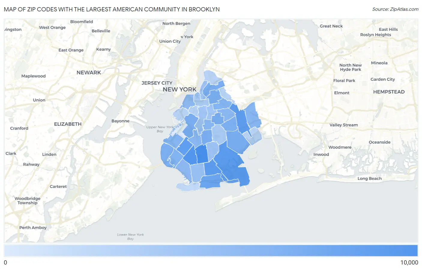 Zip Codes with the Largest American Community in Brooklyn Map