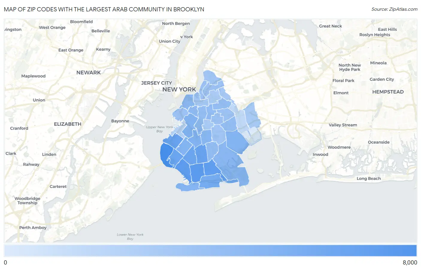 Zip Codes with the Largest Arab Community in Brooklyn Map