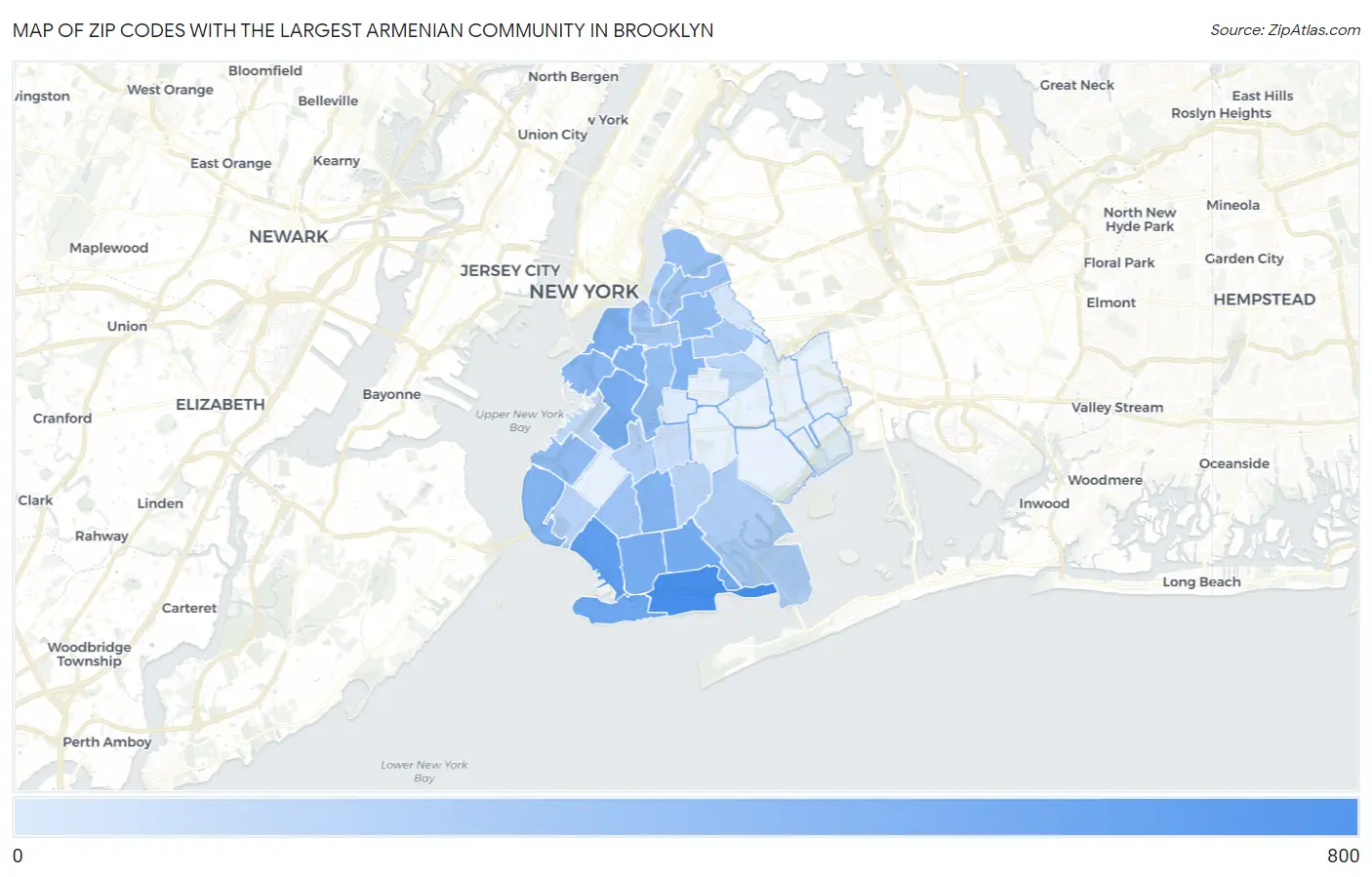 Zip Codes with the Largest Armenian Community in Brooklyn Map