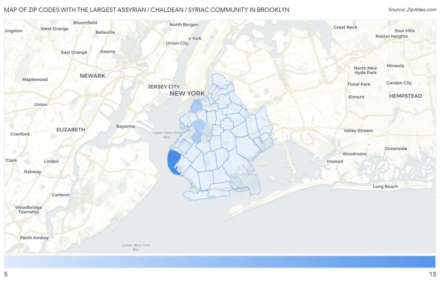 Zip Codes with the Largest Assyrian / Chaldean / Syriac Community in Brooklyn Map