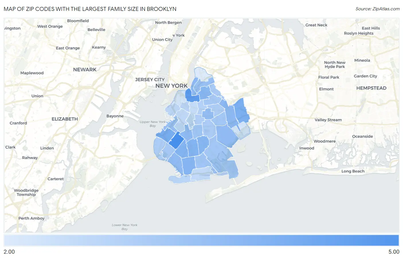 Zip Codes with the Largest Family Size in Brooklyn Map