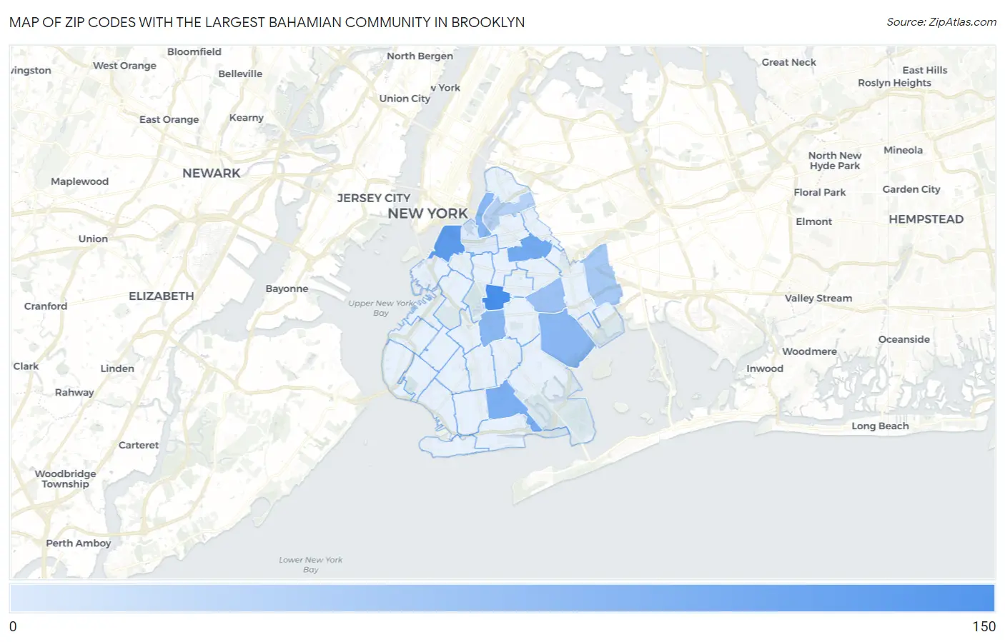 Zip Codes with the Largest Bahamian Community in Brooklyn Map