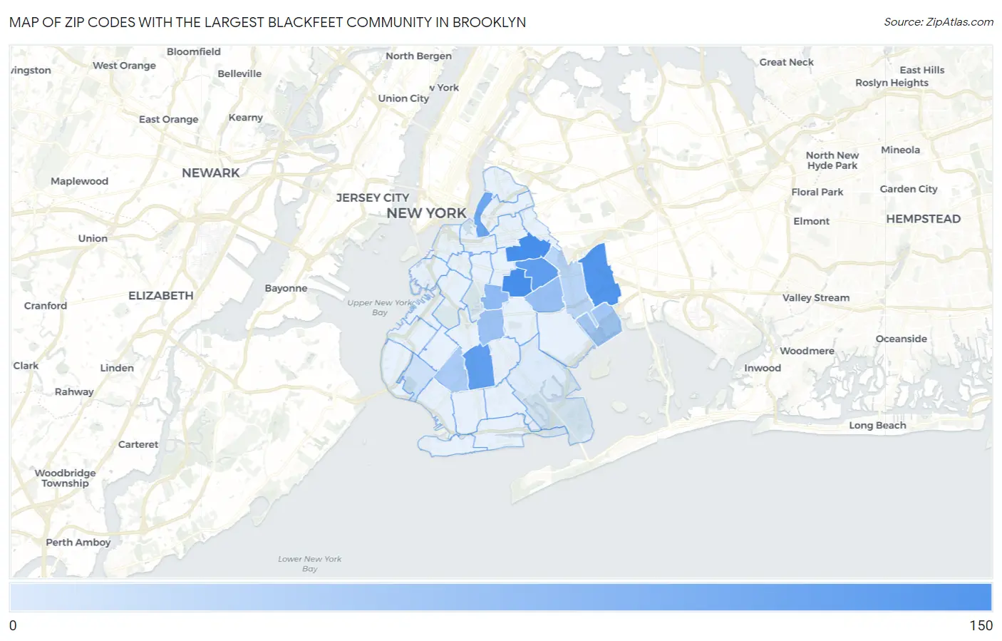 Zip Codes with the Largest Blackfeet Community in Brooklyn Map