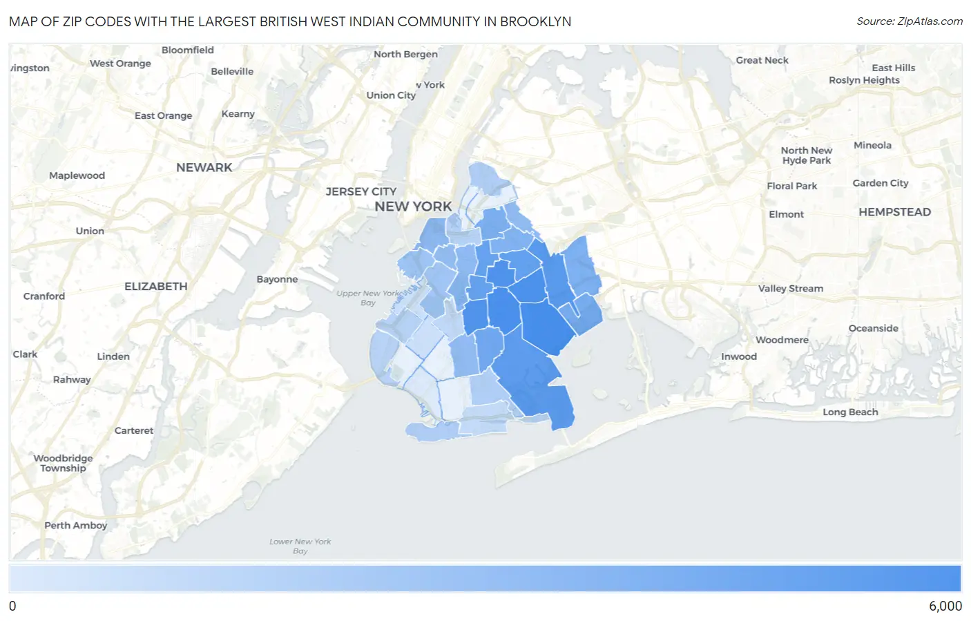 Zip Codes with the Largest British West Indian Community in Brooklyn Map
