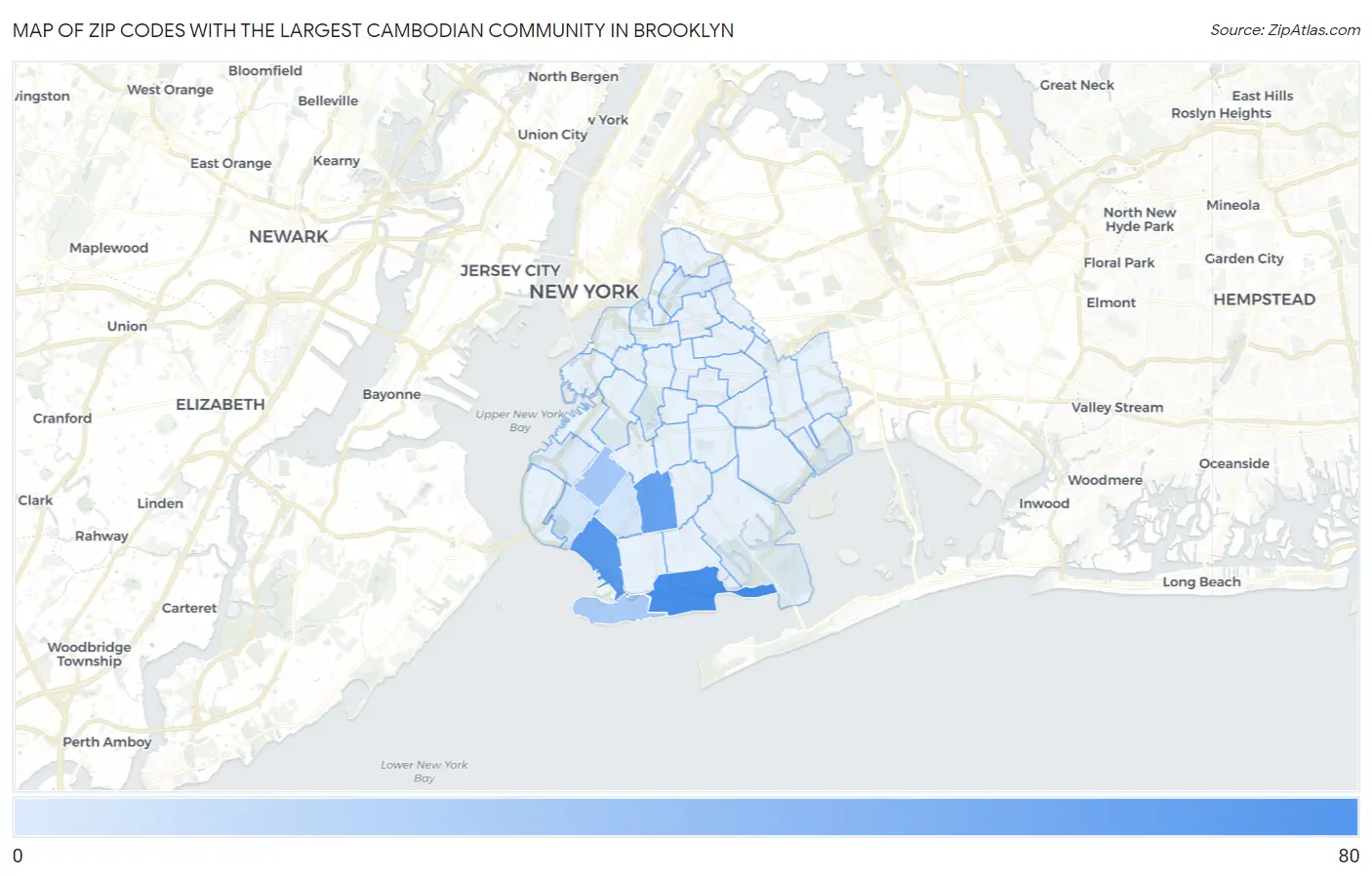 Zip Codes with the Largest Cambodian Community in Brooklyn Map