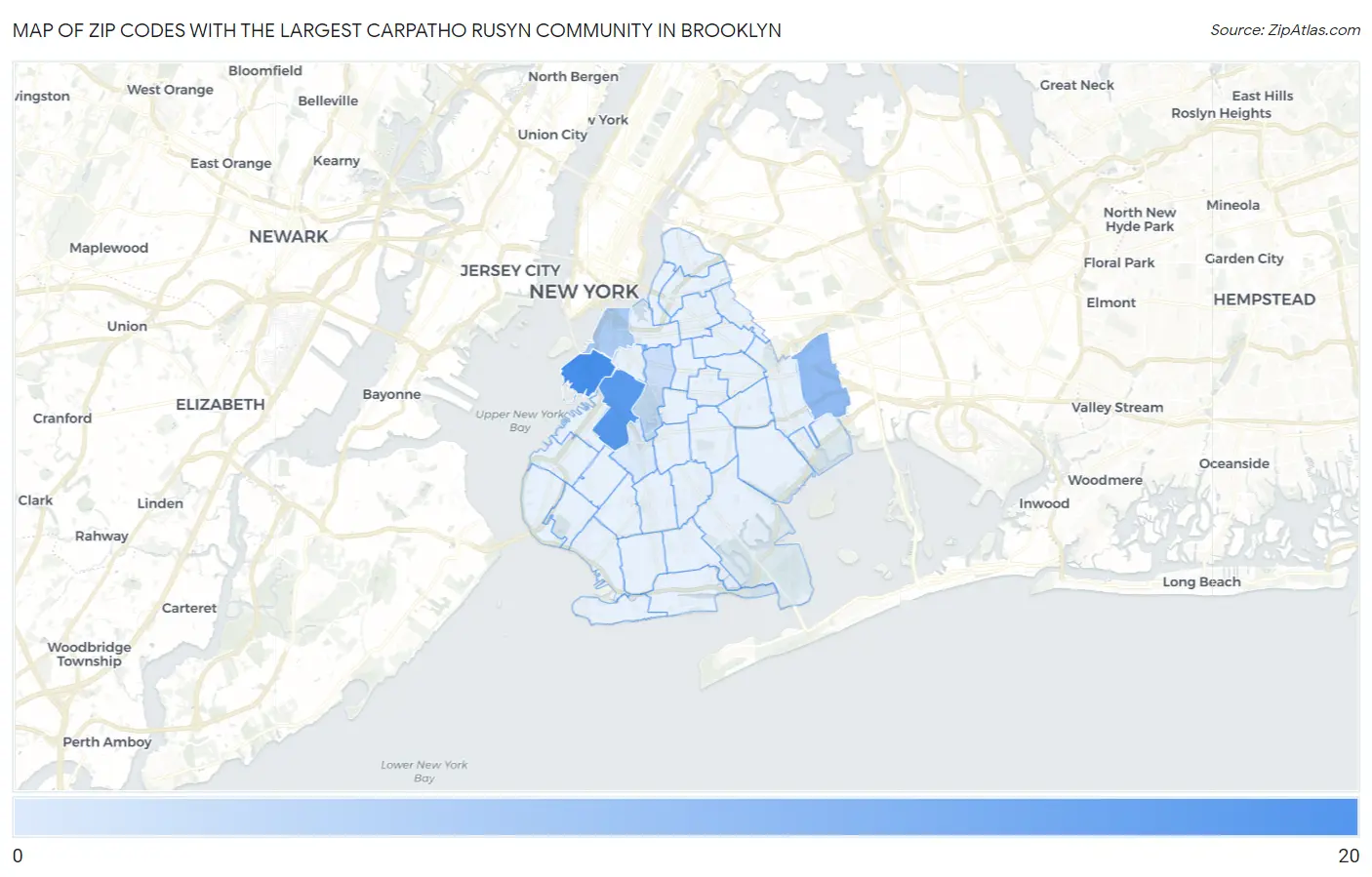 Zip Codes with the Largest Carpatho Rusyn Community in Brooklyn Map