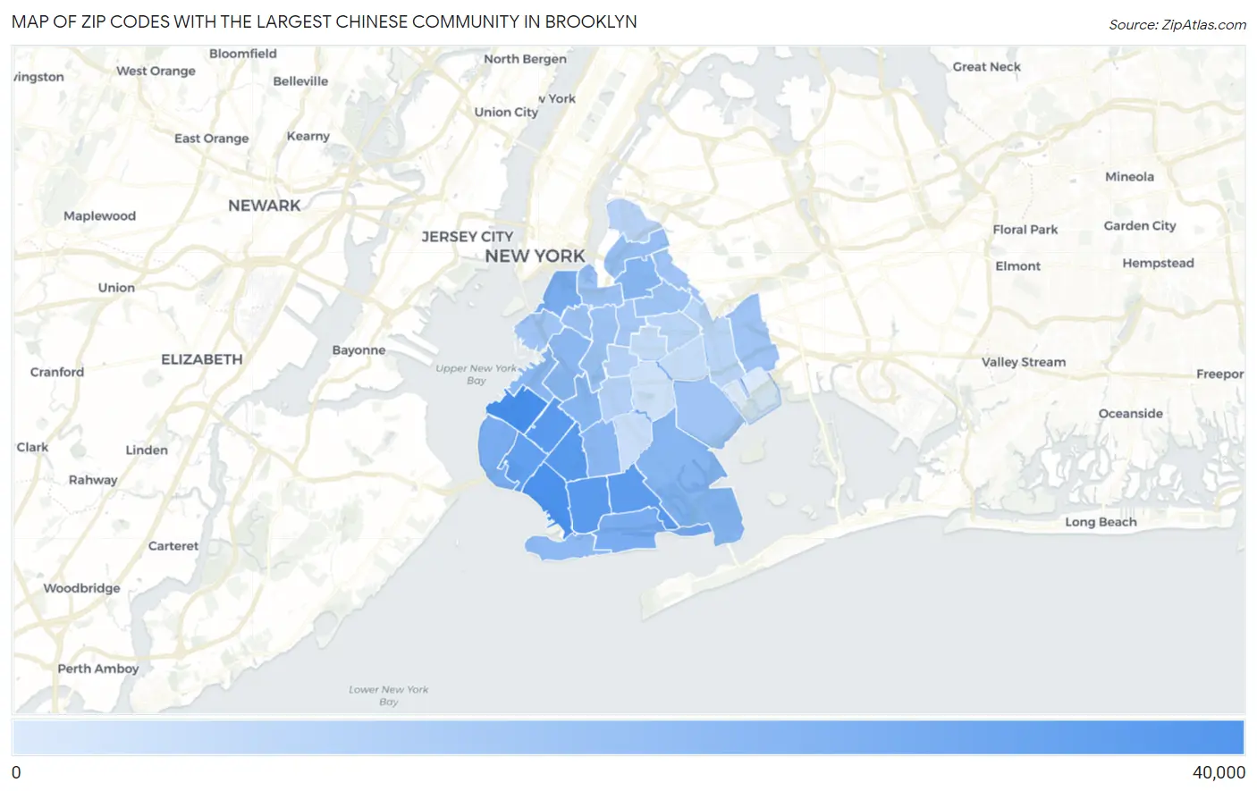 Zip Codes with the Largest Chinese Community in Brooklyn Map