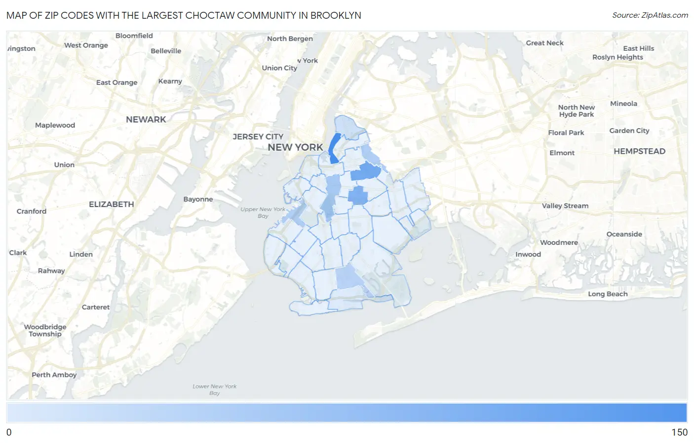 Zip Codes with the Largest Choctaw Community in Brooklyn Map