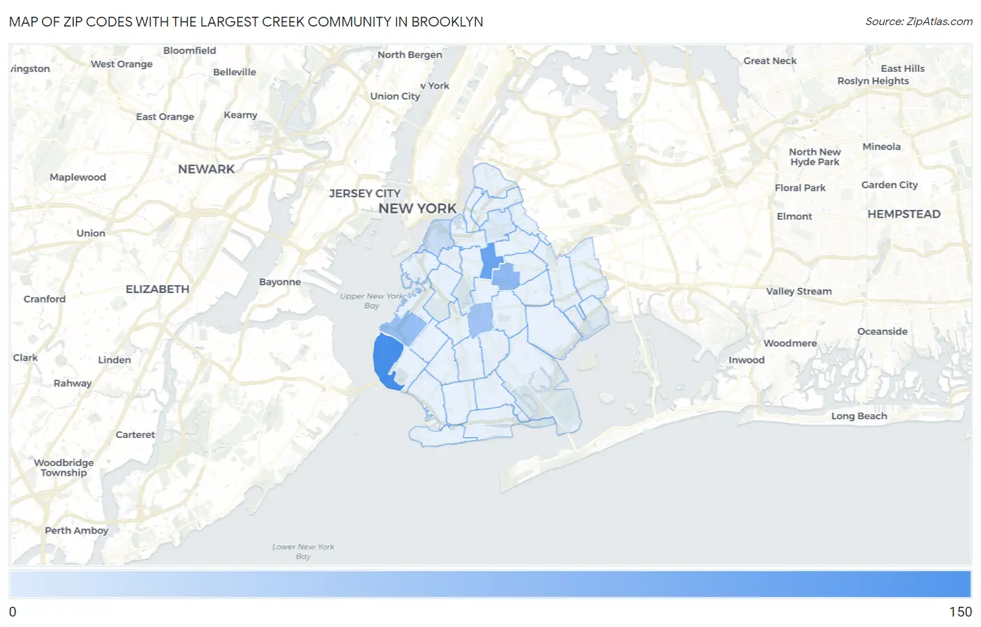 Zip Codes with the Largest Creek Community in Brooklyn Map