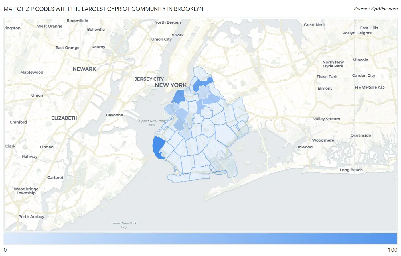Zip Codes with the Largest Cypriot Community in Brooklyn Map