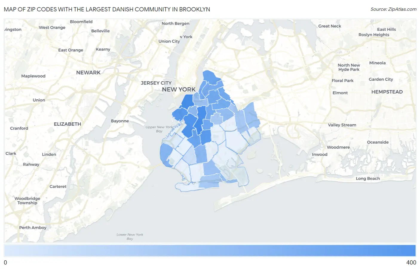 Zip Codes with the Largest Danish Community in Brooklyn Map
