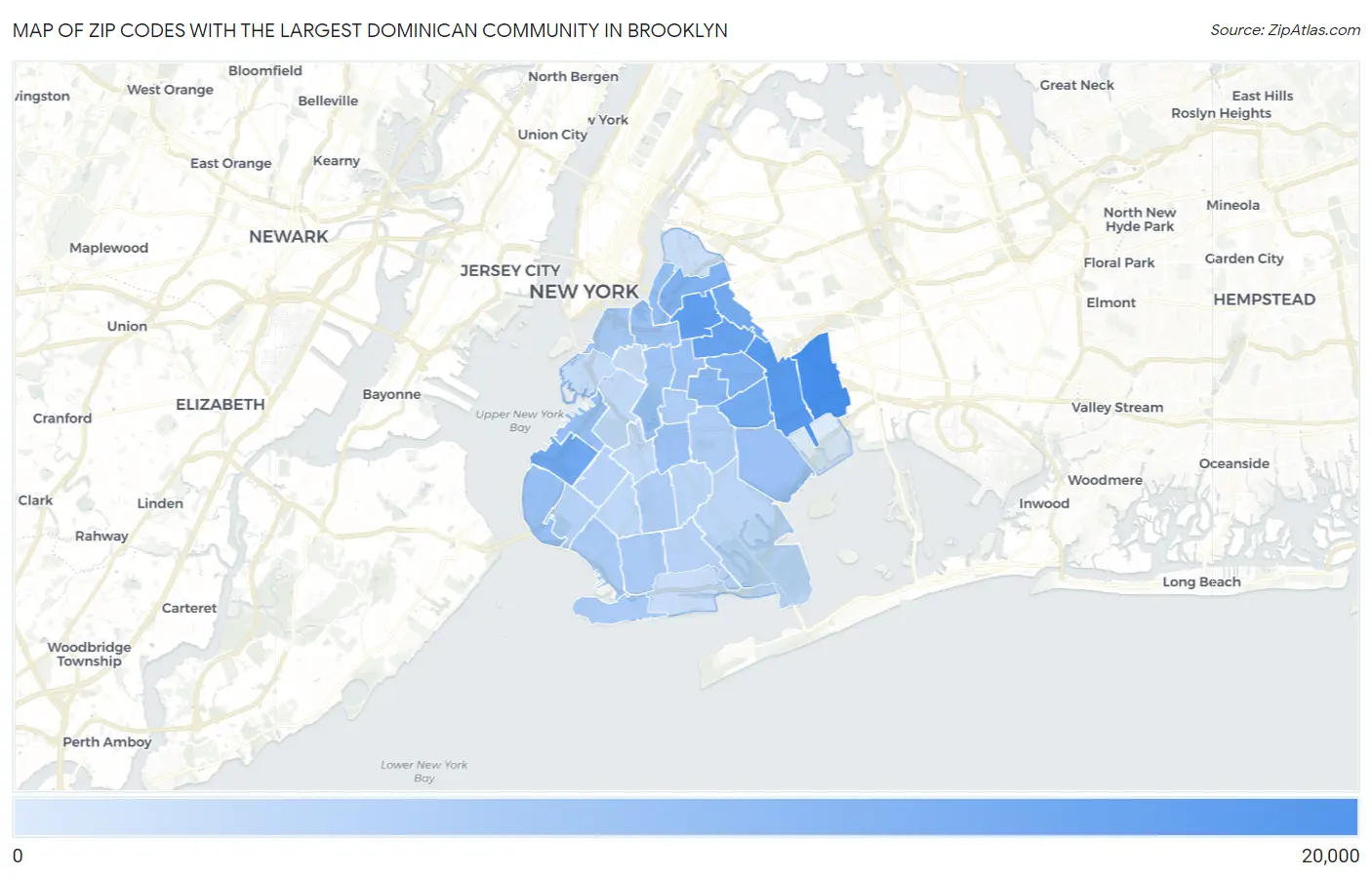 Zip Codes with the Largest Dominican Community in Brooklyn Map