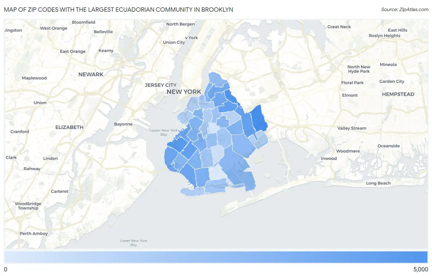 Zip Codes with the Largest Ecuadorian Community in Brooklyn Map