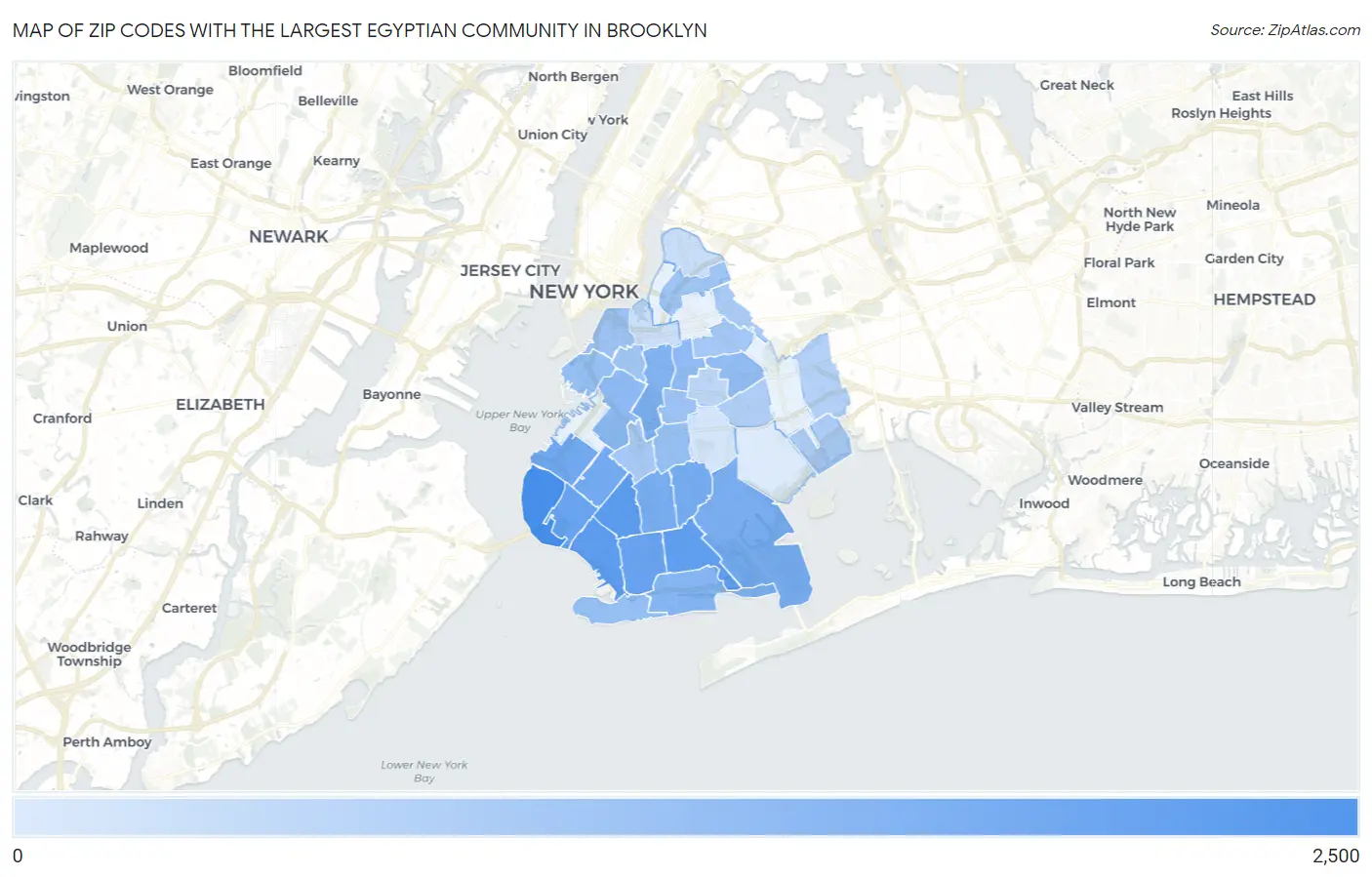 Zip Codes with the Largest Egyptian Community in Brooklyn Map