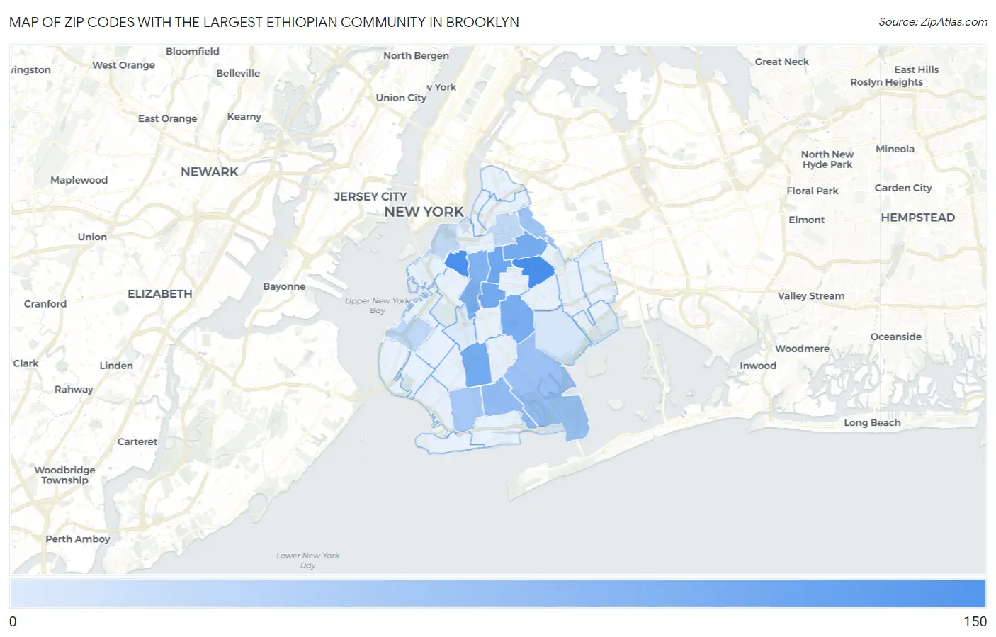 Zip Codes with the Largest Ethiopian Community in Brooklyn Map
