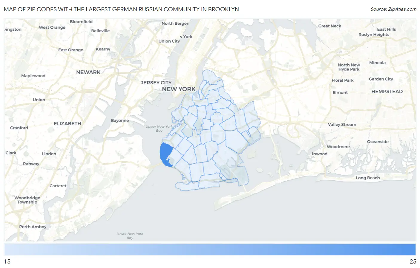 Zip Codes with the Largest German Russian Community in Brooklyn Map